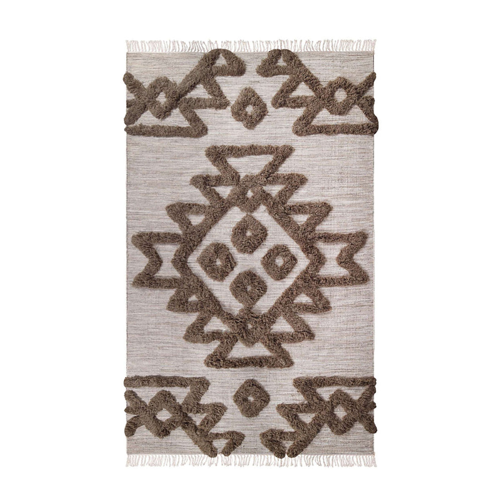 Homeroots 8' X 10' Sand And Taupe Wool Geometric Power Loom Stain Resistant Area Rug With Fringe  Wool 487301