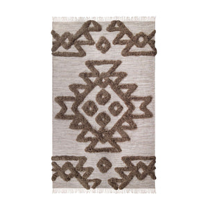 Homeroots 8' X 10' Sand And Taupe Wool Geometric Power Loom Stain Resistant Area Rug With Fringe  Wool 487301