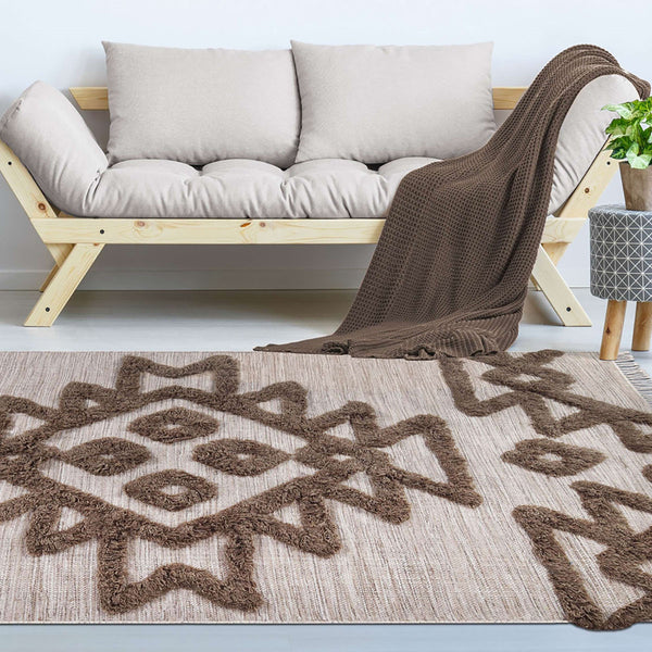 Homeroots 8' X 10' Sand And Taupe Wool Geometric Power Loom Stain Resistant Area Rug With Fringe  Wool 487301