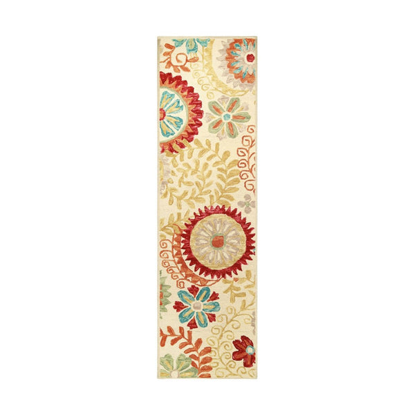HomeRoots 8' Elegant Cream Red and Teal Wool Medallion Runner Rug for Stylish High-Traffic Spaces 8' Runner 487303