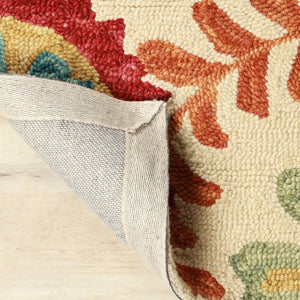 HomeRoots 8' Elegant Cream Red and Teal Wool Medallion Runner Rug for Stylish High-Traffic Spaces 8' Runner 487303