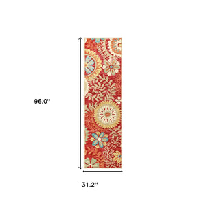 Homeroots 8' Rust Wool Medallion Tufted Handmade Stain Resistant Runner Rug  Wool 487304