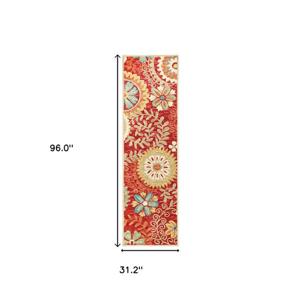 Homeroots 8' Rust Wool Medallion Tufted Handmade Stain Resistant Runner Rug  Wool 487304