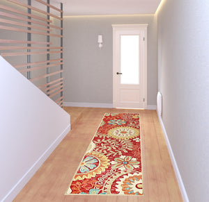 Homeroots 8' Rust Wool Medallion Tufted Handmade Stain Resistant Runner Rug  Wool 487304