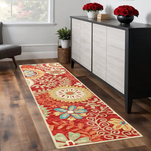 HomeRoots 8' Hand-Tufted Wool Runner Rug in Rust Red and Teal Medallion - Durable, Soft, and Stylish Decor 8' Runner 487304