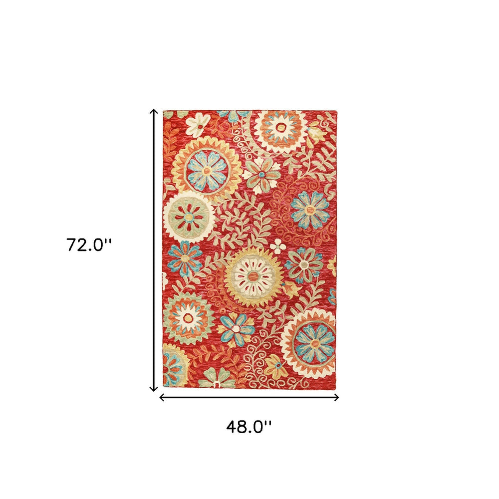 Homeroots 4' X 6' Rust Wool Medallion Tufted Handmade Stain Resistant Area Rug  Wool 487306