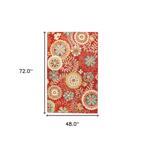 Homeroots 4' X 6' Rust Wool Medallion Tufted Handmade Stain Resistant Area Rug  Wool 487306