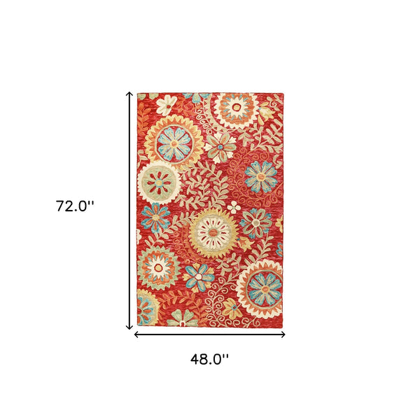 Homeroots 4' X 6' Rust Wool Medallion Tufted Handmade Stain Resistant Area Rug  Wool 487306