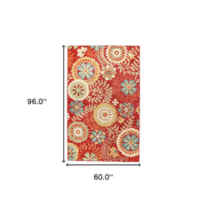 Homeroots 5' X 8' Rust Wool Medallion Tufted Handmade Stain Resistant Area Rug  Wool 487308