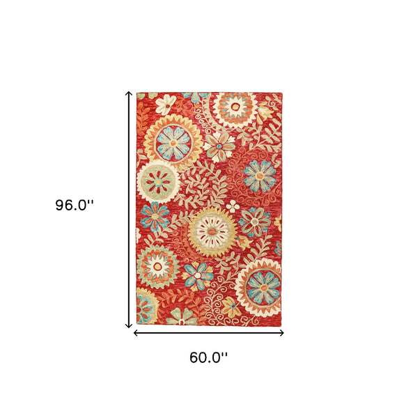 Homeroots 5' X 8' Rust Wool Medallion Tufted Handmade Stain Resistant Area Rug  Wool 487308