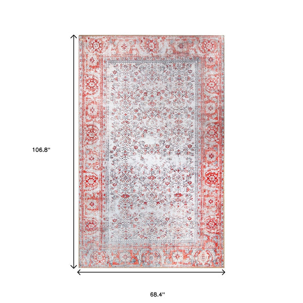 Homeroots 6' X 9' Berry Red Oriental Power Loom Stain Resistant Area Rug  Polyester 487315