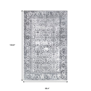 Homeroots 6' X 9' Charcoal Oriental Power Loom Stain Resistant Area Rug  Polyester 487316