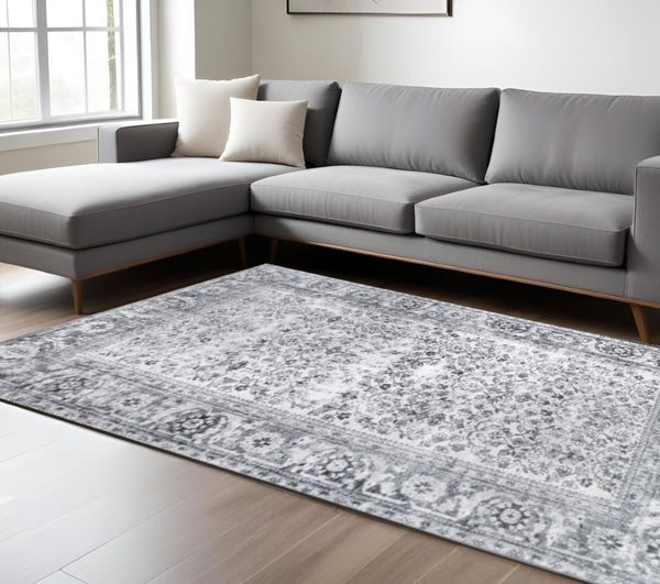 HomeRoots 6' Timeless Charcoal and Gray Oriental Area Rug – Durable, Elegant Design for Every Home Décor Style 6' X 9' 487316