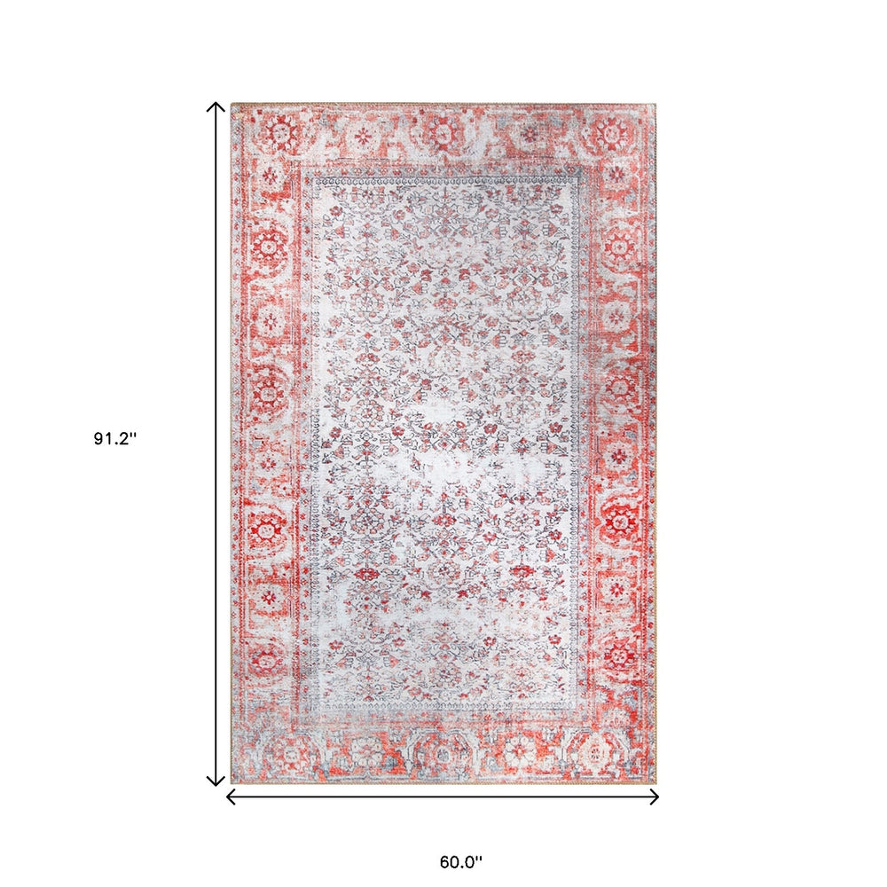 Homeroots 5' X 8' Berry Red Oriental Power Loom Stain Resistant Area Rug  Polyester 487317