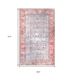 Homeroots 5' X 8' Berry Red Oriental Power Loom Stain Resistant Area Rug  Polyester 487317