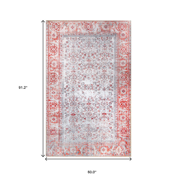 Homeroots 5' X 8' Berry Red Oriental Power Loom Stain Resistant Area Rug  Polyester 487317