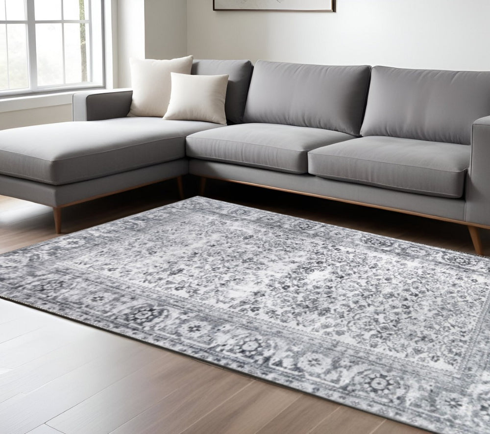 HomeRoots 8' Charcoal and Gray Oriental Area Rug - Elegant, Stain-Resistant Design for Cozy, Stylish Homes 8' X 10' 487320