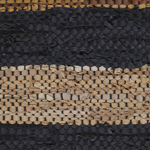 Homeroots 5' X 8' Navy Blue Striped Hand Woven Stain Resistant Area Rug  Leather,Cotton 487325