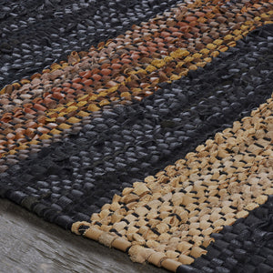 Homeroots 5' X 8' Navy Blue Striped Hand Woven Stain Resistant Area Rug  Leather,Cotton 487325