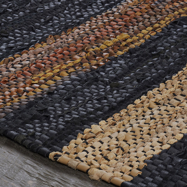 Homeroots 5' X 8' Navy Blue Striped Hand Woven Stain Resistant Area Rug  Leather,Cotton 487325