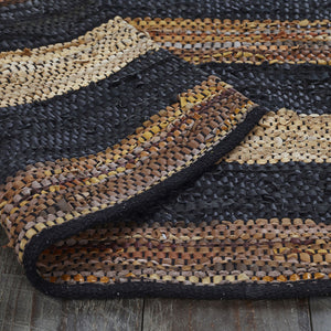 Homeroots 5' X 8' Navy Blue Striped Hand Woven Stain Resistant Area Rug  Leather,Cotton 487325