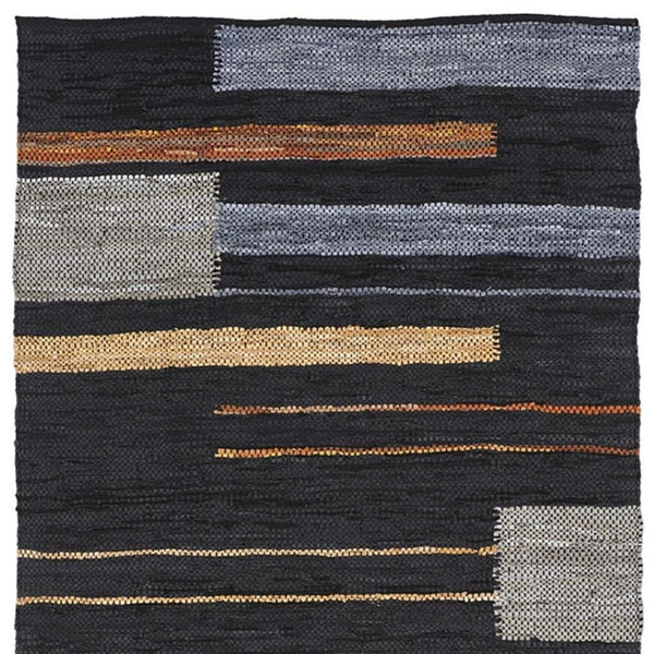 HomeRoots 8' Handmade Flatweave Area Rug - Striped Navy Blue, Black & Brown Design for Modern Living Spaces 8' X 10' 487328