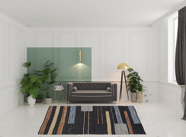 Homeroots 8' X 10' Navy Blue Striped Hand Woven Stain Resistant Area Rug  Leather,Cotton 487328