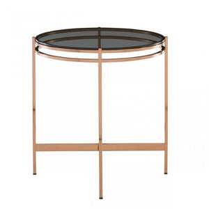 HomeRoots 22" Rosegold and Smoke Glass Geometric End Table - Elegant Accent for Living Room or Bedroom Décor 487336