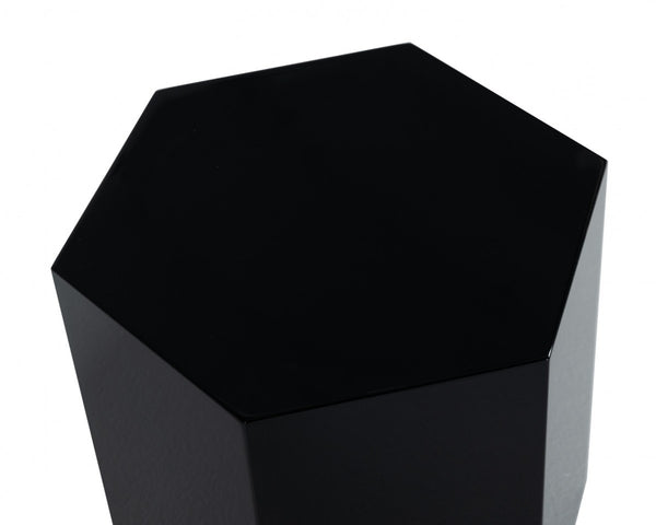 Homeroots 13" Black High Gloss Manufactured Wood Hexagon End Table   487340
