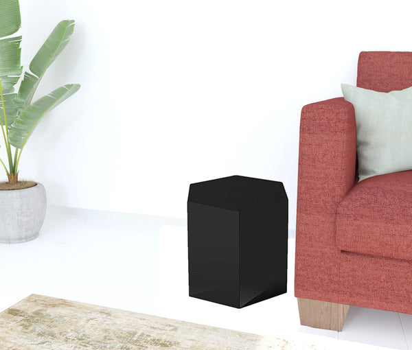 Homeroots 13" Black High Gloss Manufactured Wood Hexagon End Table   487340