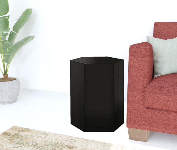 Homeroots 17" Black High Gloss Manufactured Wood Hexagon End Table   487342