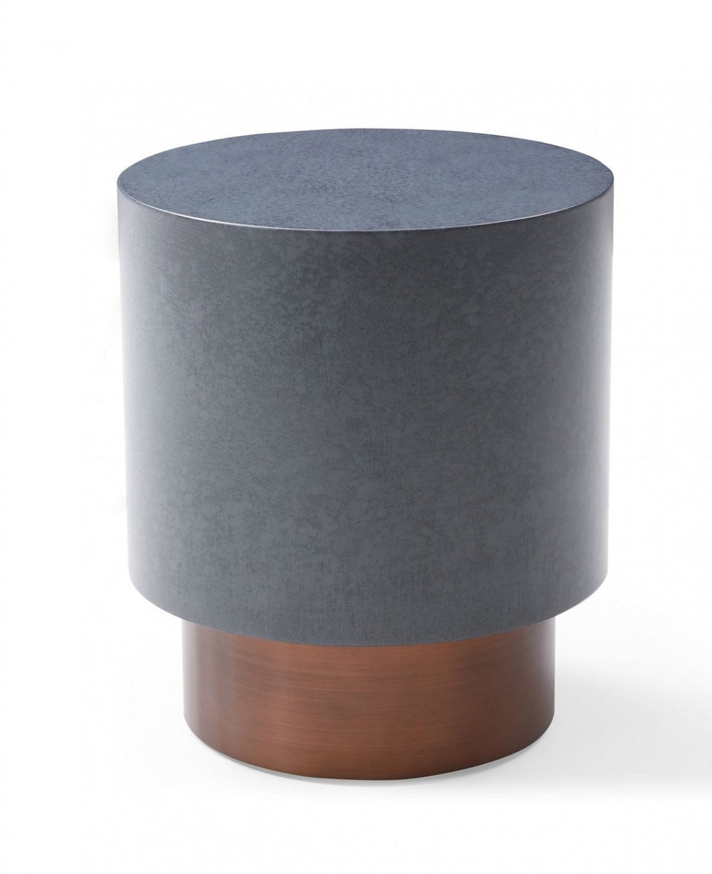 Homeroots 25" Antiqued Copper And Grey Galvanized Metal Round End Table   487345