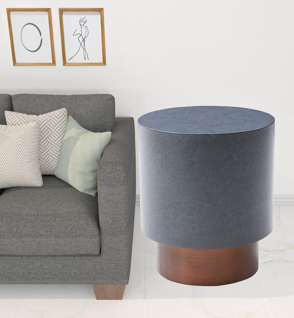 Homeroots 25" Antiqued Copper And Grey Galvanized Metal Round End Table   487345