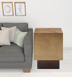 HomeRoots 24" Antiqued Copper & Light Brown Metal Square End Table – Stylish, Versatile, No Assembly Required! 487346