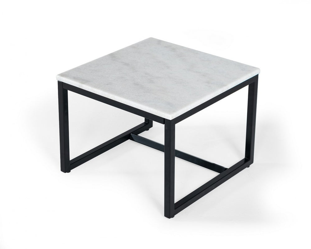 Homeroots 15" Black And White Stone And Metal Square End Table   487347