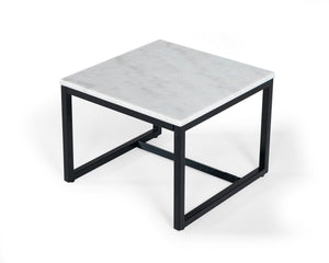 Homeroots 15" Black And White Stone And Metal Square End Table   487347