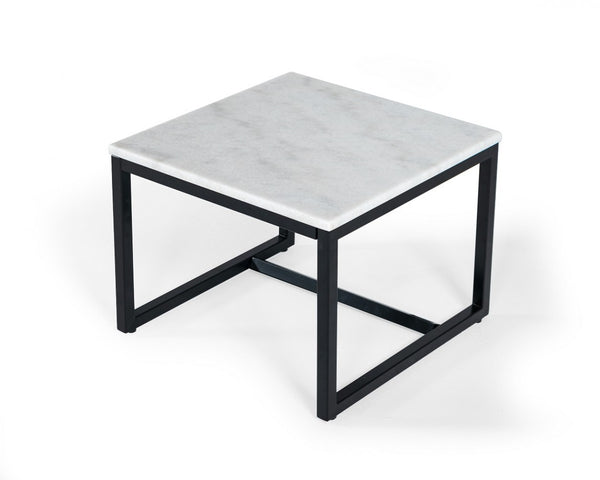 Homeroots 15" Black And White Stone And Metal Square End Table   487347