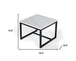 Homeroots 15" Black And White Stone And Metal Square End Table   487347