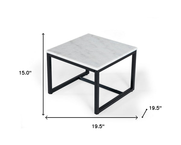 Homeroots 15" Black And White Stone And Metal Square End Table   487347
