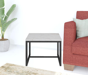 Homeroots 15" Black And White Stone And Metal Square End Table   487347