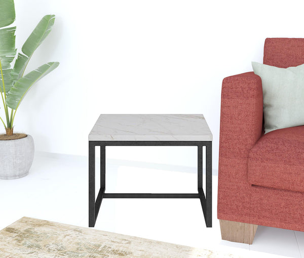 Homeroots 15" Black And White Stone And Metal Square End Table   487347