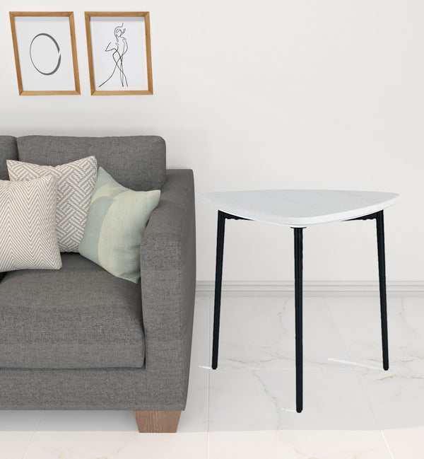 Homeroots 22" Black And White Marble Triangle End Table   487349