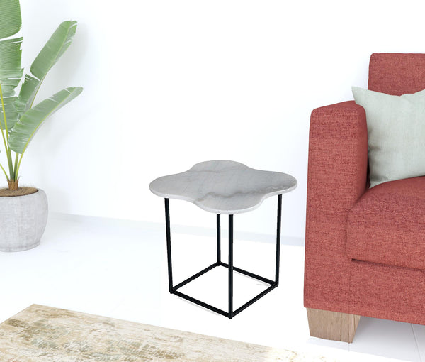 Homeroots 15" Black And White Marble Free Form End Table   487350