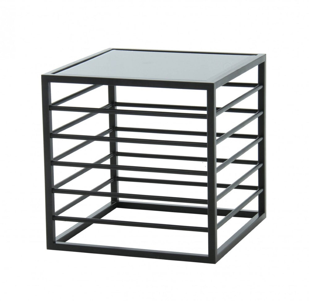 HomeRoots 24" Contemporary Glass Square End Table with Matte Black Metal Base – Sleek, Modern Design for Any Space 487353