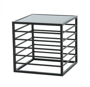 HomeRoots 24" Contemporary Glass Square End Table with Matte Black Metal Base – Sleek, Modern Design for Any Space 487353