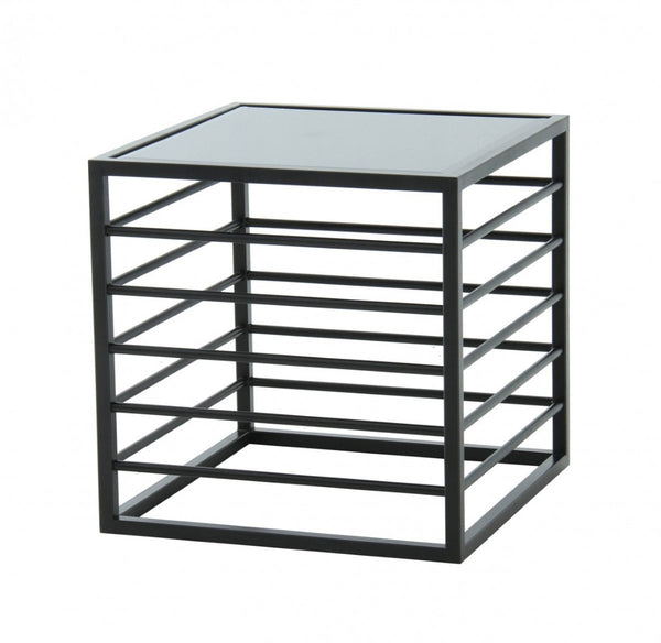 HomeRoots 24" Contemporary Glass Square End Table with Matte Black Metal Base – Sleek, Modern Design for Any Space 487353