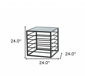HomeRoots 24" Contemporary Glass Square End Table with Matte Black Metal Base – Sleek, Modern Design for Any Space 487353