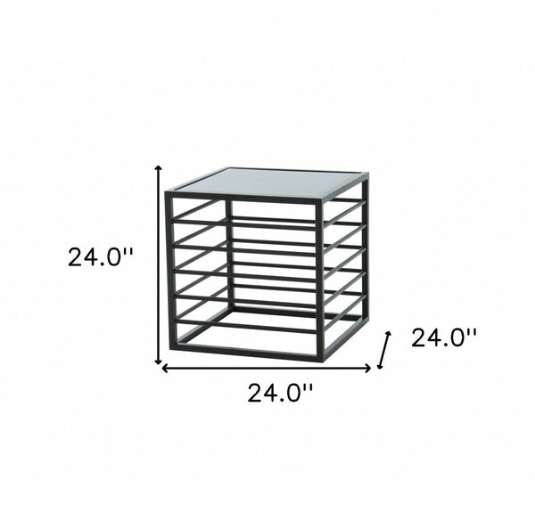 HomeRoots 24" Contemporary Glass Square End Table with Matte Black Metal Base – Sleek, Modern Design for Any Space 487353