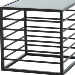 HomeRoots 24" Contemporary Glass Square End Table with Matte Black Metal Base – Sleek, Modern Design for Any Space 487353