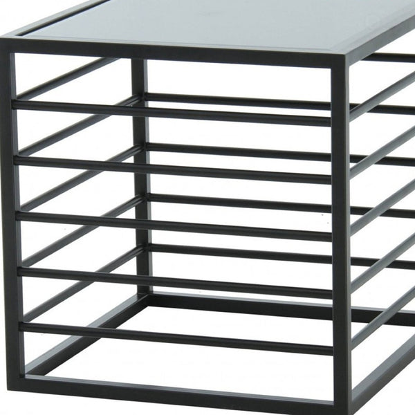HomeRoots 24" Contemporary Glass Square End Table with Matte Black Metal Base – Sleek, Modern Design for Any Space 487353
